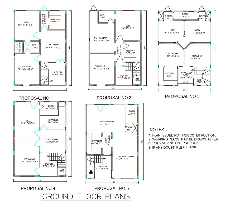 The AutoCAD Drawing file shows five different types of single and double BHK House plan AutoCAD DWG files.