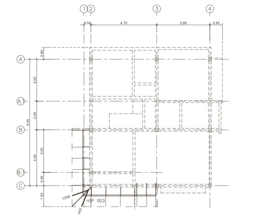 The AutoCAD drawing file shows the details of the reinforcement top roof section plan.Download the DWG file.