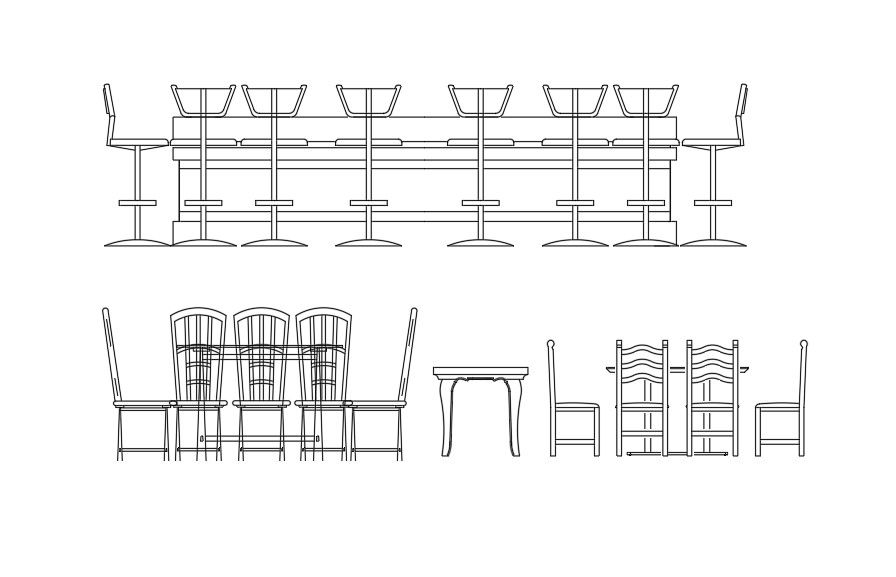 The AutoCAD drawing showing the Dining table block with chairs elevation design. Download the AutoCAD file.