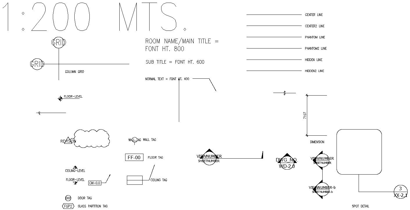 The Autocad 2d drawing shows various types of construction symbols, Download the AutoCAD DWG 2d drawing file.