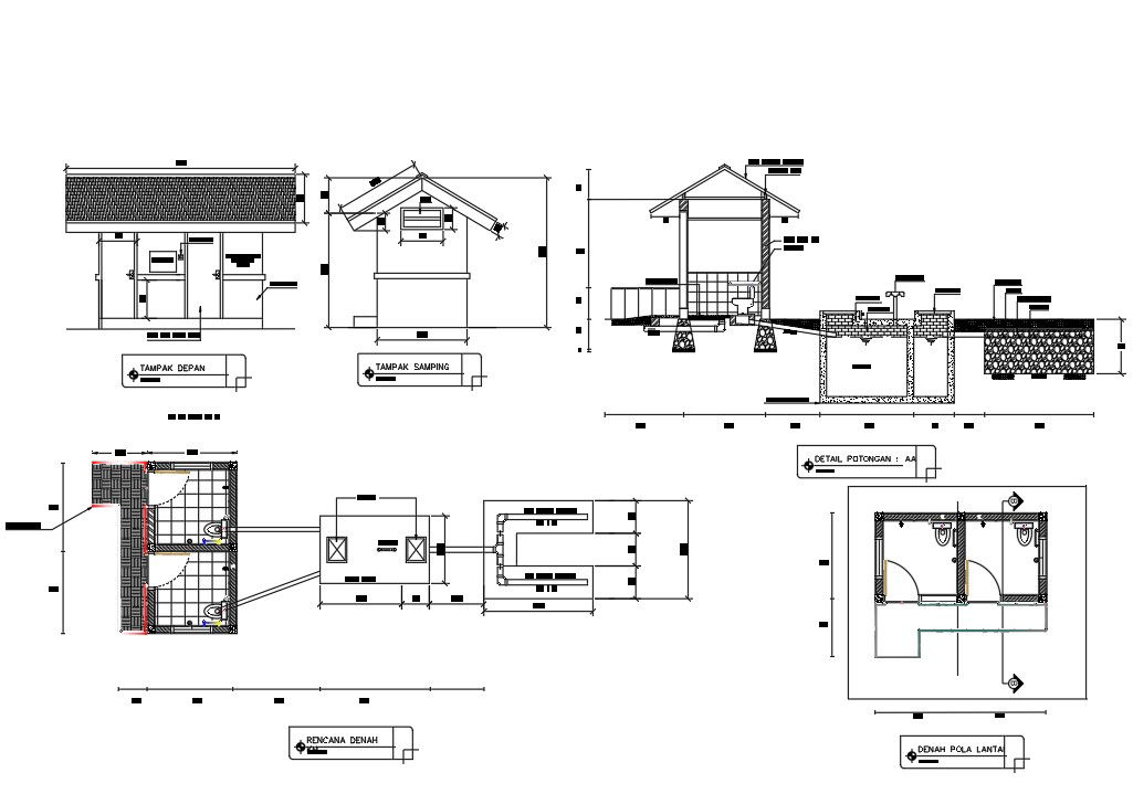 The Autocad DWG drawing file shows the details of the school healthy latrines. Download the DWG file.
