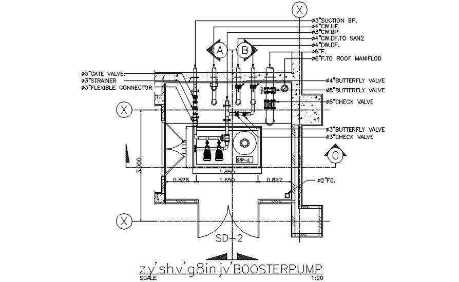 The Booster pump typical section details are given in this DWG CAD Drawing. Download the AutoCAD file now.