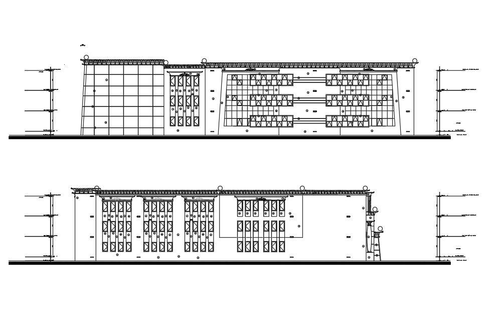 The CAD DWG Drawing 2d file of the amazing section and the elevation details of the college building.Download the AutoCAD DWG file.