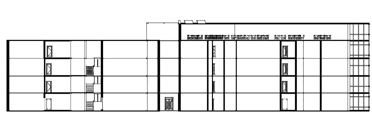 The CAD DWG drawing of the G+3 office building side elevation and section details. Download the AutoCAD DWG file.