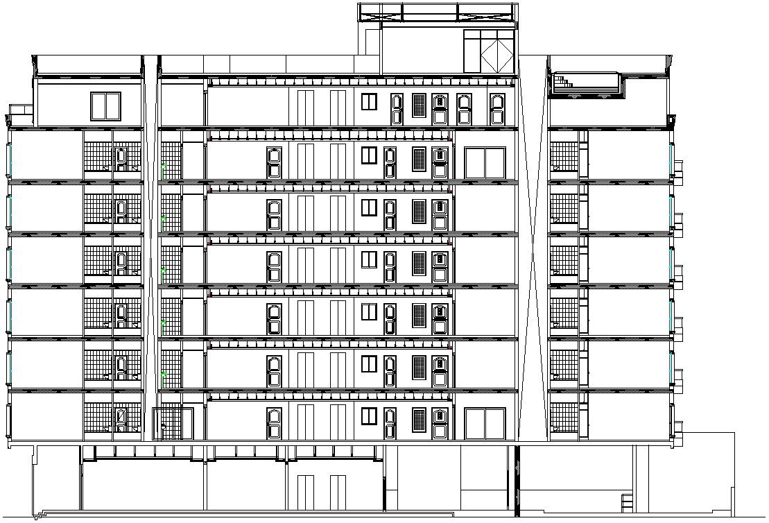 The CAD Drawing DWG 2D file of the G+7 Tall building beautiful elevation and section details.Download the AutoCAD DWG file.