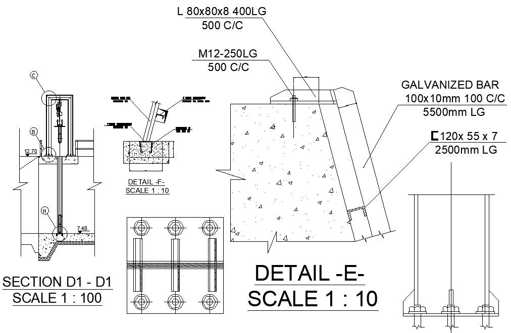 The CAD Drawing file of the Galvanized bar section details.Download the AutoCAD DWG file.