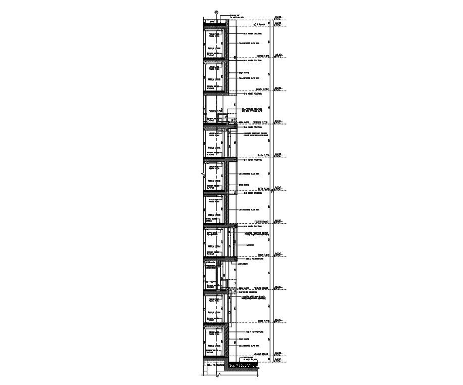 The DWG Architectural wall section of the G+9 office Building Autocad Drawing. Download the AutoCAD DWG file.