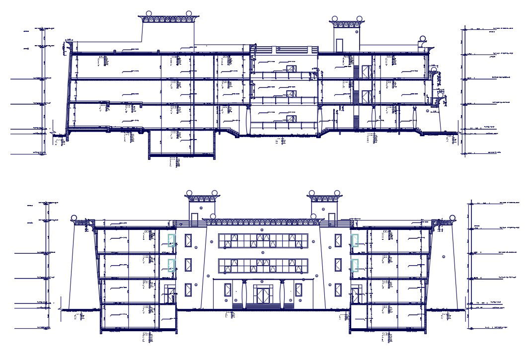 The DWG AutoCAD Drawing 2d file of the section and the work drawing details of the college building. Download the AutoCAD DWG file.