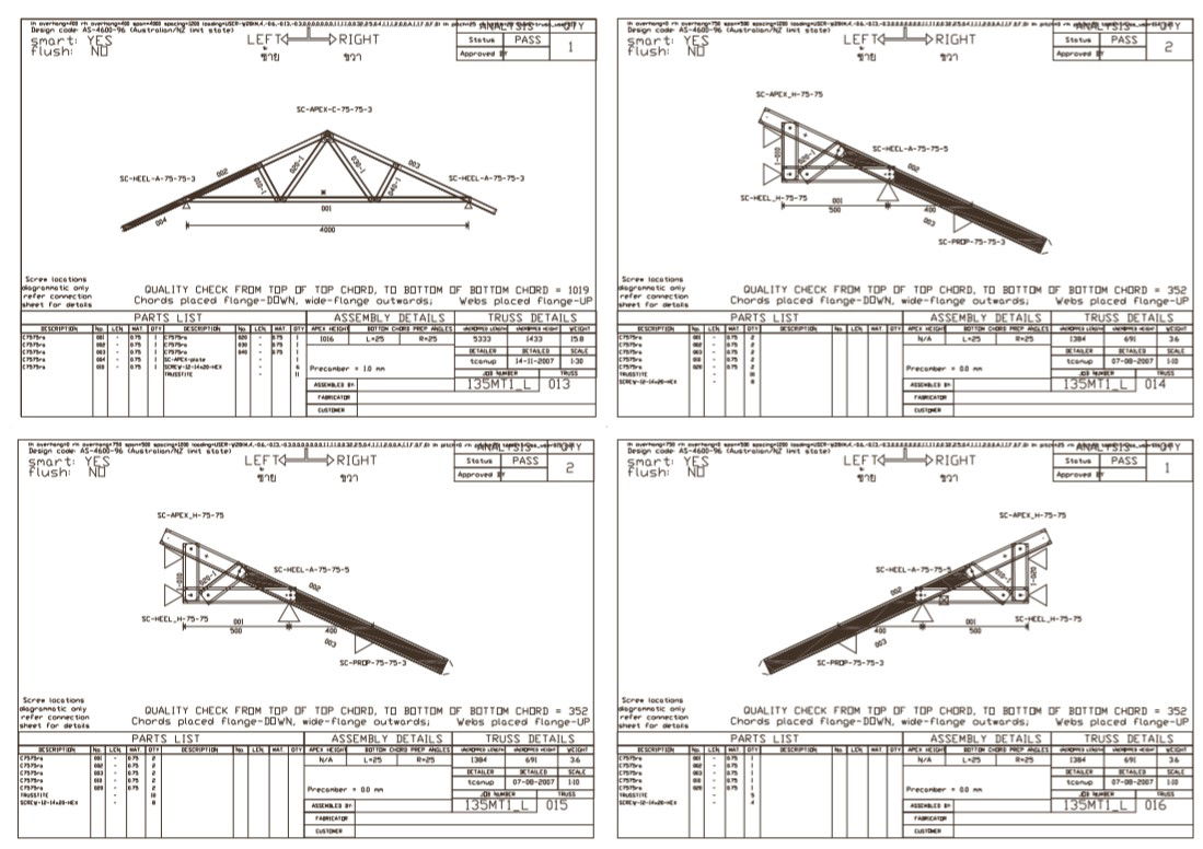 The DWG file having the details of four various types of roof truss flange section plan.Download the DWG file.