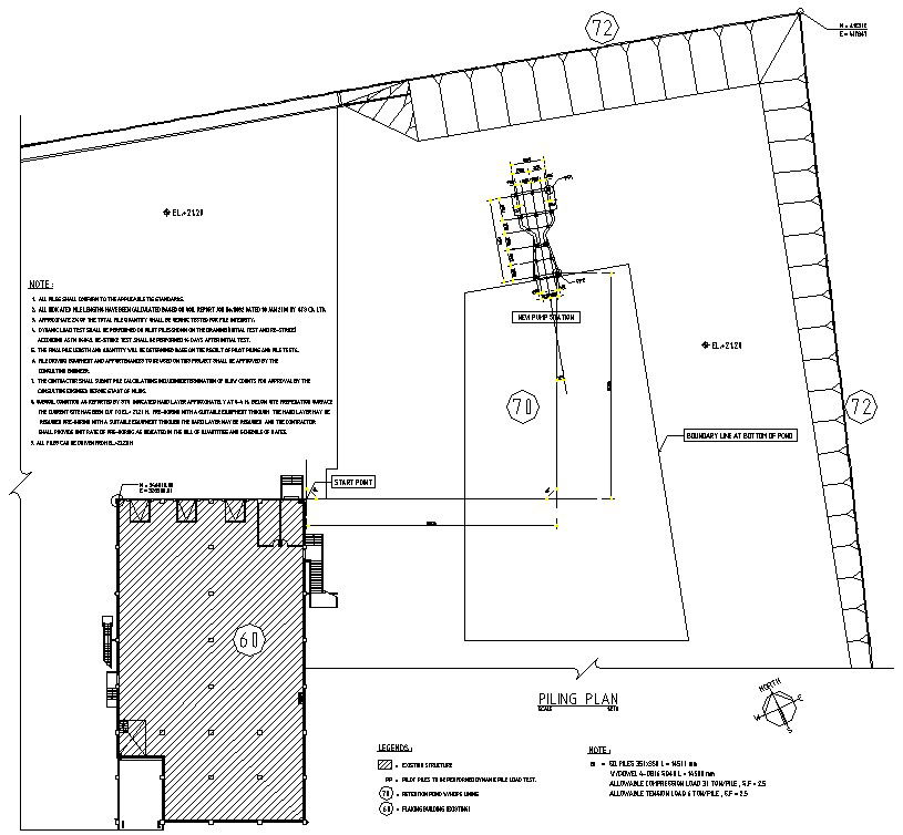 The Drawing AutoCAD 2D file shows the piling plan structural and section details.Download the AutoCAD DWG file.