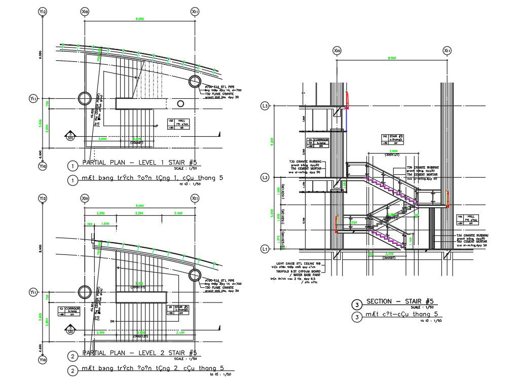 The Drawing files Show the detail of the Staircase partial section plan Download the AutoCAD DWG file.