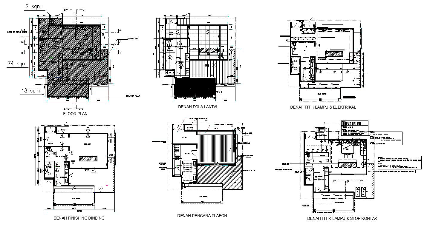 Housing Floor Ceiling and Wall Finish Plan in DWG Format for Design