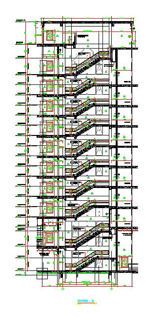 The High tower building staircase section details are provided in this CAD 2D DWG Drawing File. Download the AutoCAD file now.