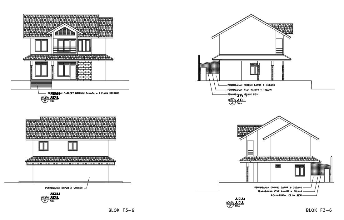 House Plan Front and Back Elevation AutoCAD 2D Drawing
