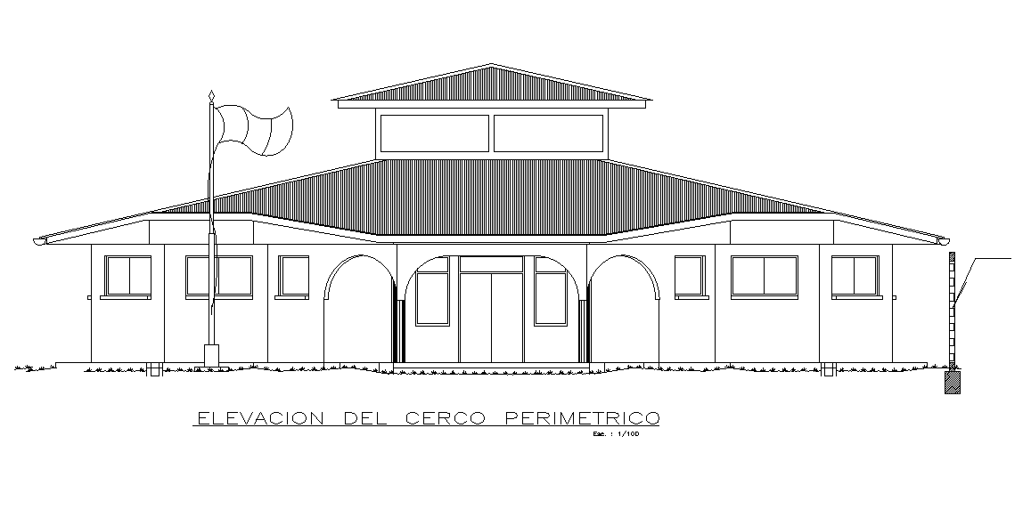 The Perimetric Fence Building Front Elevation Design Download DWG File