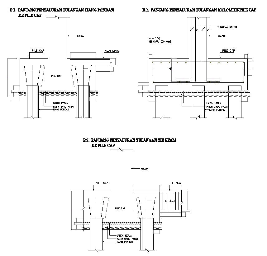 Pile Cap Detail Section Design in AutoCAD 2D Drawing