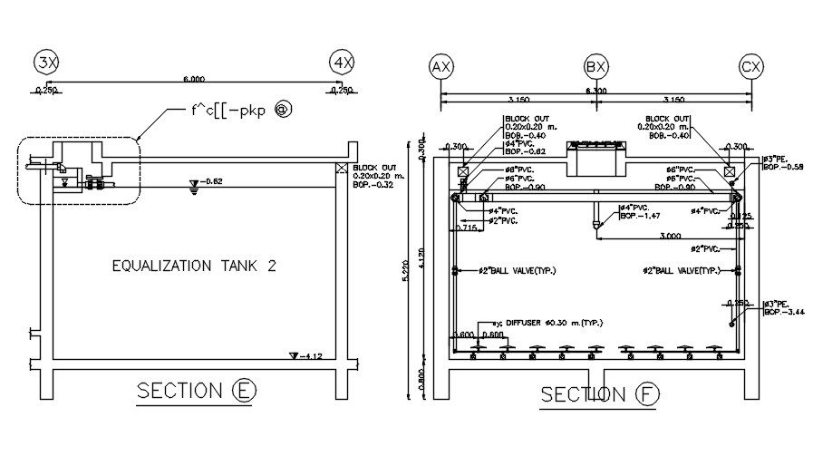 The Second details of the Equalization tank are given in this AutoCAD DWG drawing.Download the AutoCAD 2D DWG file.
