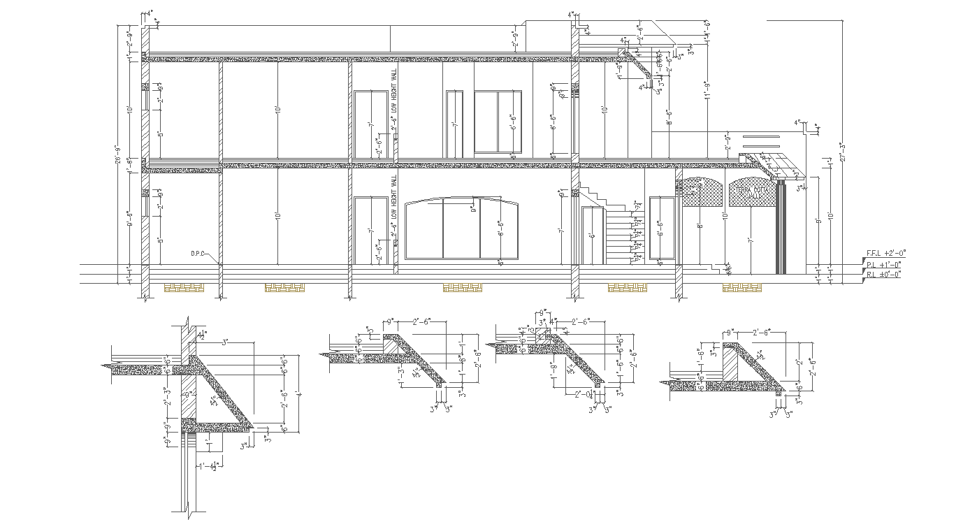 The Sectional view of G+1 house.Download DWG file.