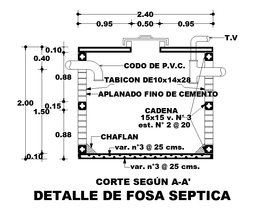 The Septic tank detail defined in this AutoCAD drawing file. Download this 2d AutoCAD drawing file.