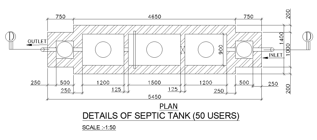 The Septic tank plan is given in this cad file. Download this cad file now.