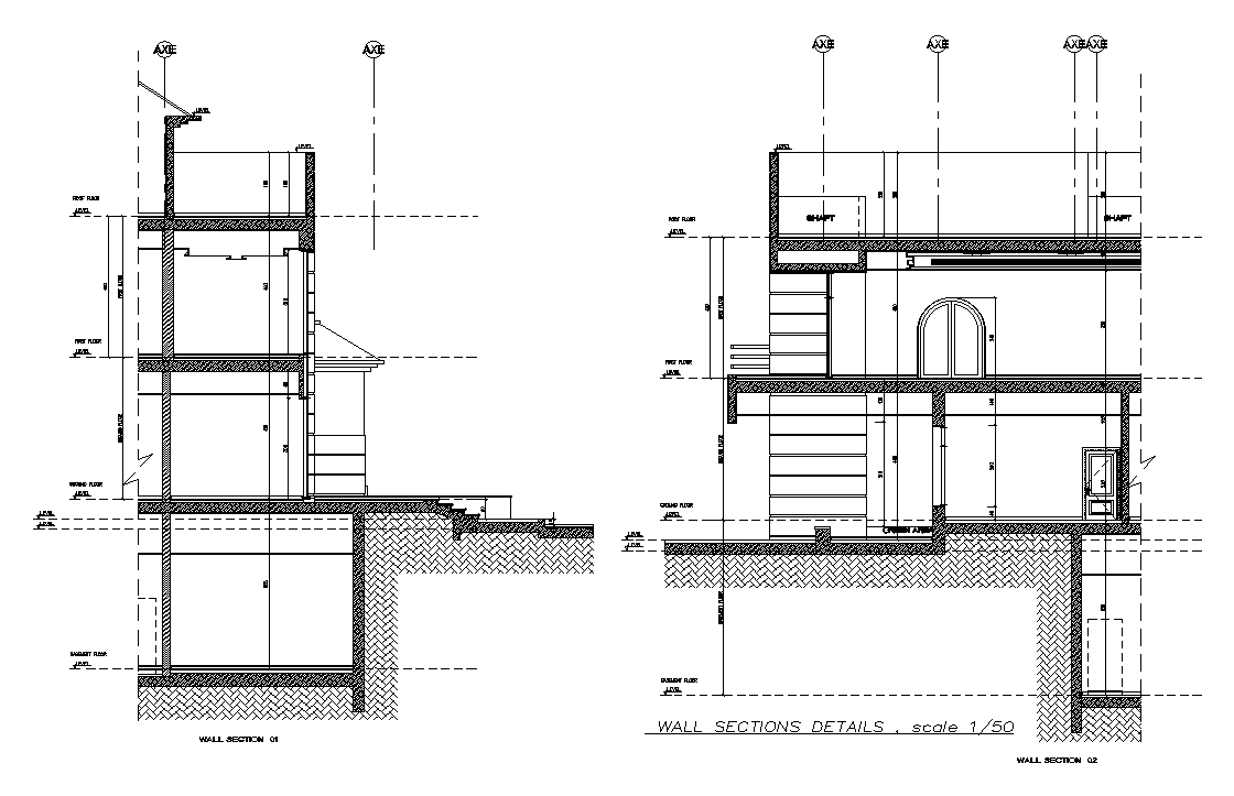 The Wall section of the 52x37m commercial building is given in this AutoCAD drawing model. Download now.