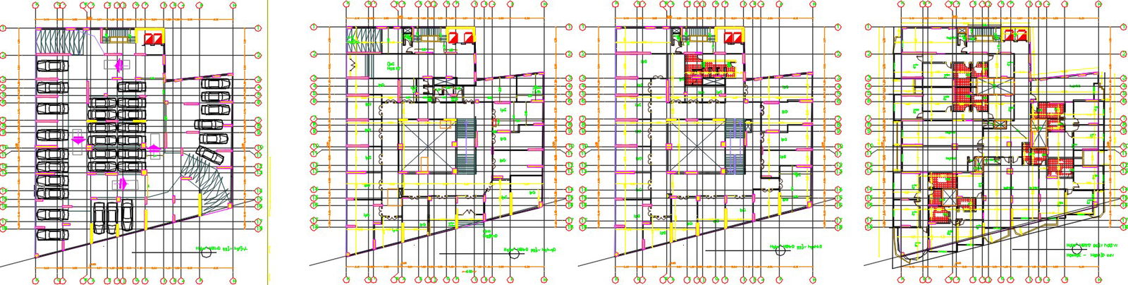 The apartment building architectural 2D plan drawing