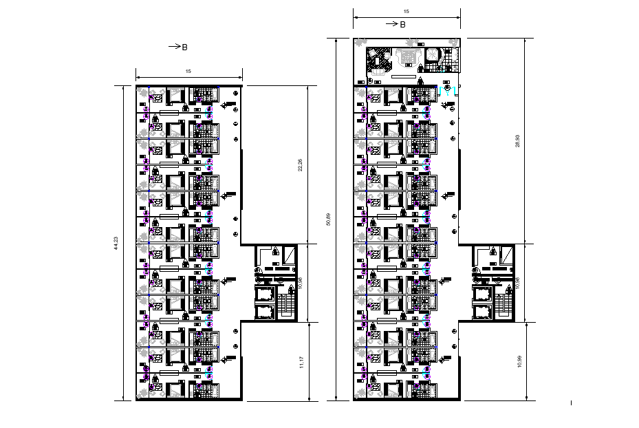 The architecture hotel floor plan drawing specified in this AutoCAD file. Download the AutoCAD file.