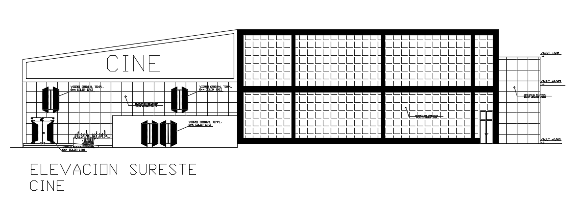 Theatre shell structure provided in this AutoCAD drawing model. Download the AutoCAD drawing file.