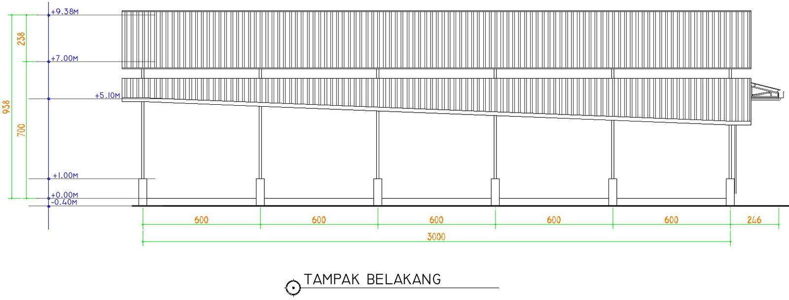 The back look of the 33x30m warehouse building is given in this file