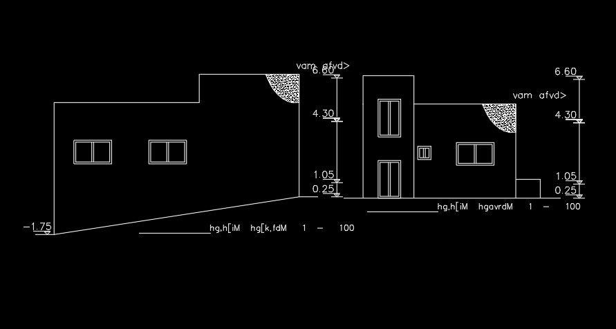 The back side and right side elevation view of the 13x8m house building AutoCAD drawing