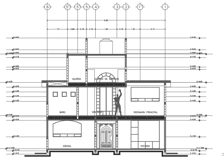 The back side cut section view of the 10x12m house building