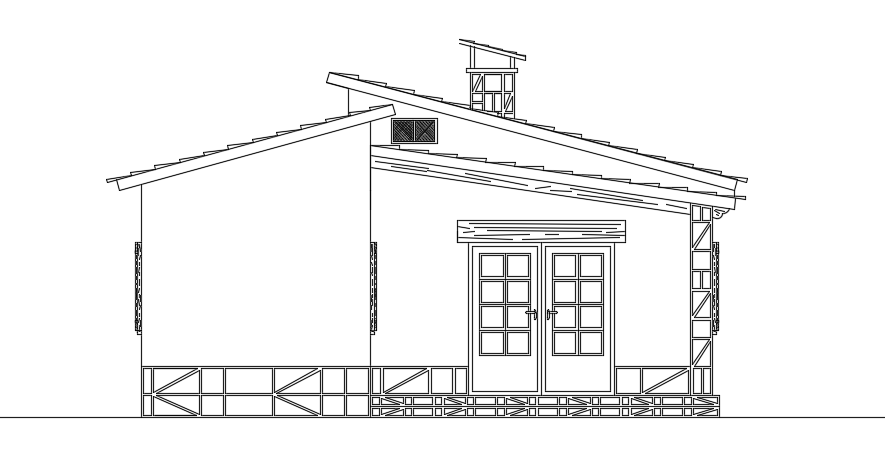 The back side cut section view of the 10x8m architecture house building cad drawing