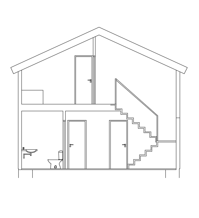 The back side cut section view of the 14x8m house building diagram