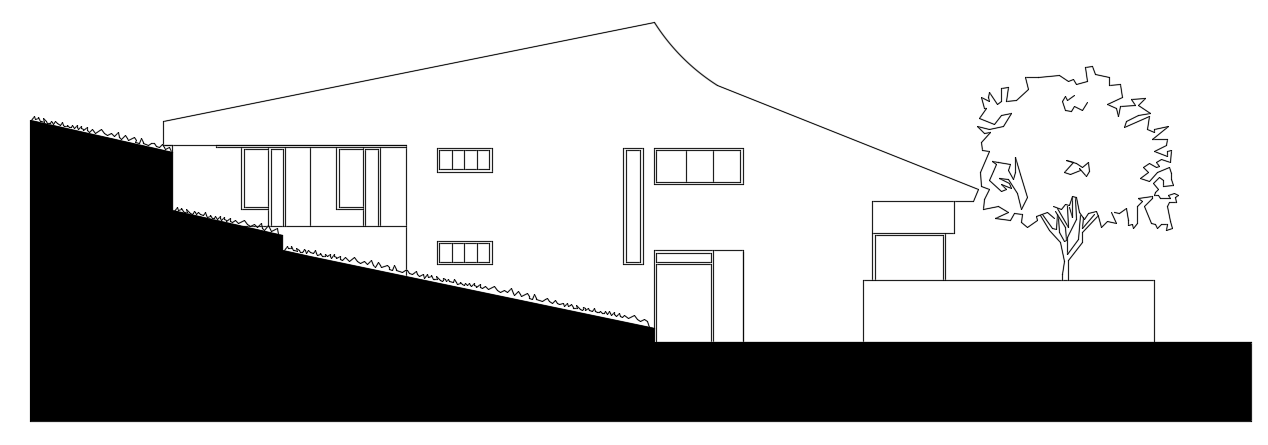The back side cut section view of the 15x15m bungalow house building