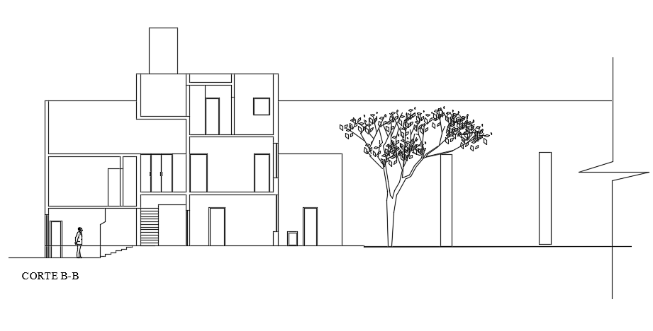 The back side cut section view of the 24x19m house building