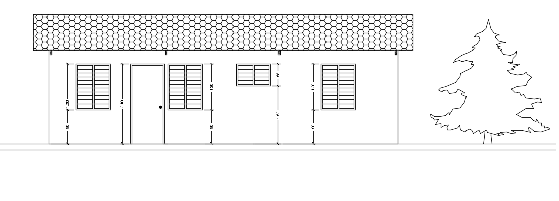 The back side elevation layout of the 10x8m single story residential house building drawing