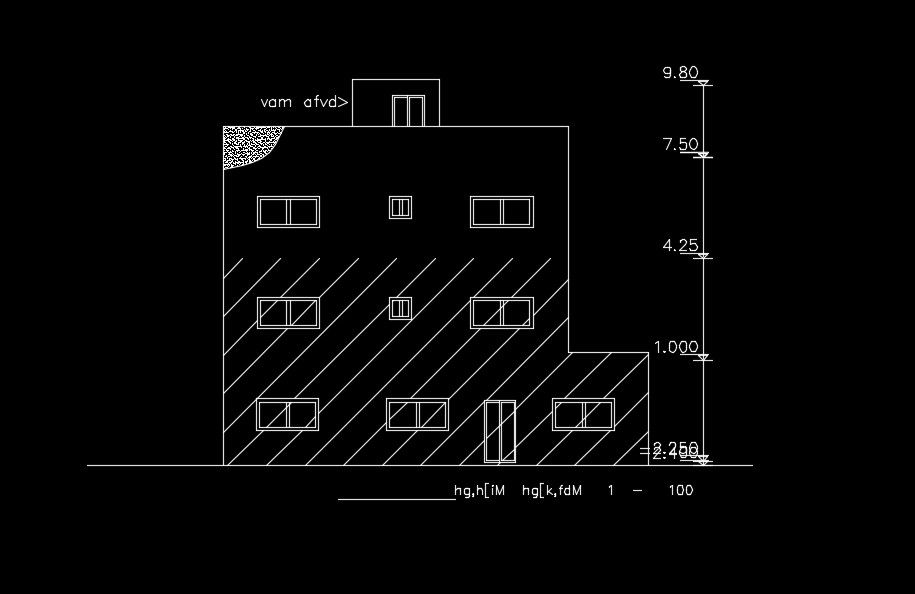 The back side elevation view of 14x14m house building