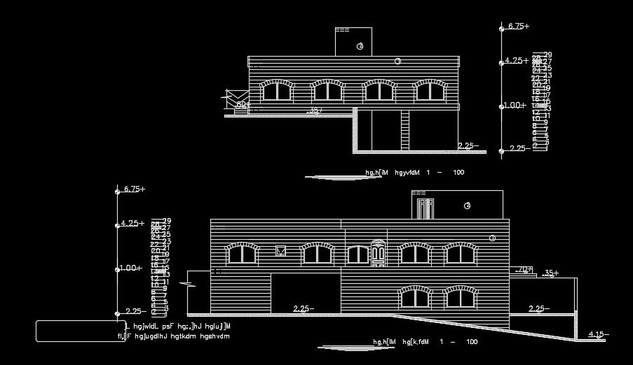 The back side elevation view of the 10x10m house building