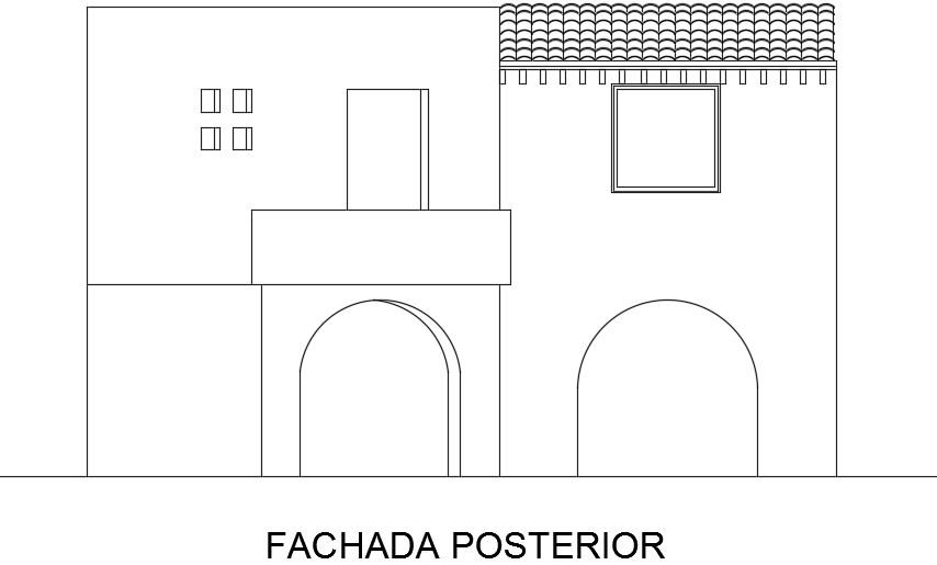 The back side elevation view of the 10x12m luxury villa building