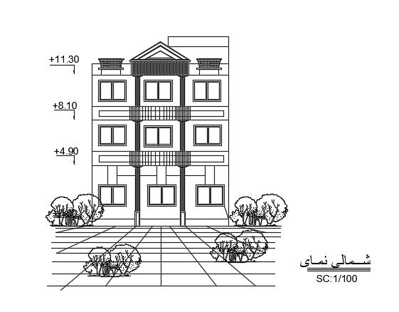 The back side elevation view of the 10x15m house building is given in this file