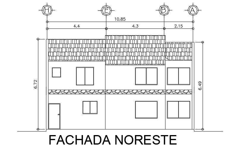 The back side elevation view of the 10x22m house building