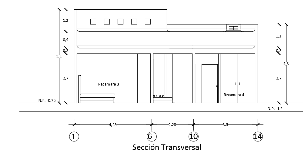 The back side elevation view of the 10x25m house building