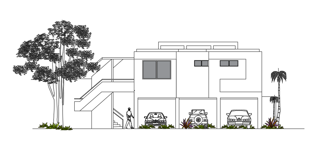 The back side elevation view of the 10x8m house building drawing