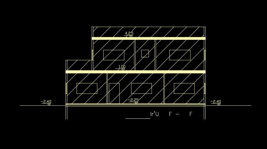 The back side elevation view of the 11x14m house building