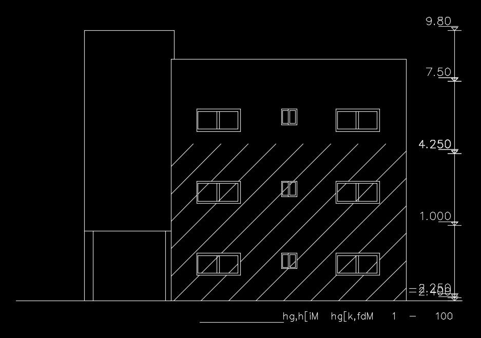 The back side elevation view of the 11x15m architecture house building