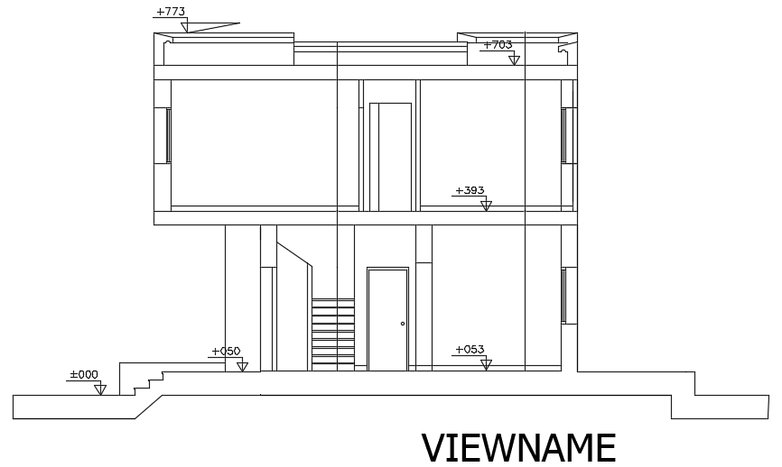 The back side elevation view of the 11x15m residential house building