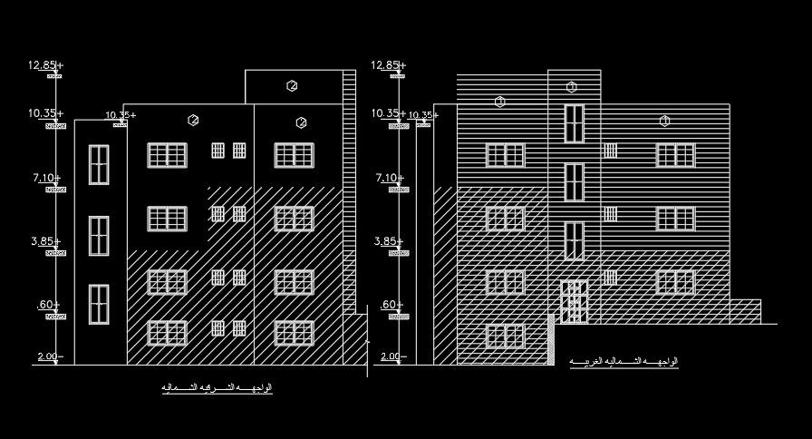 The back side elevation view of the 11x16m house building drawing