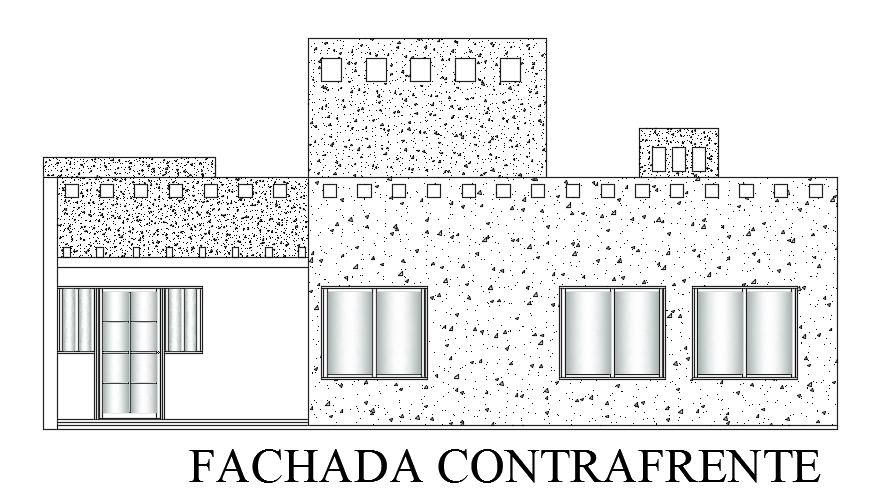 The back side elevation view of the 11x19m single story 2bhk house building