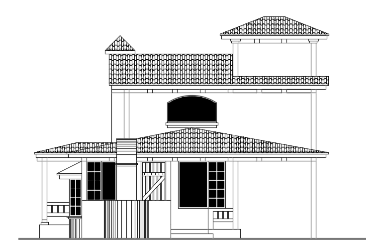 The back side elevation view of the 11x24m house building is given in this model