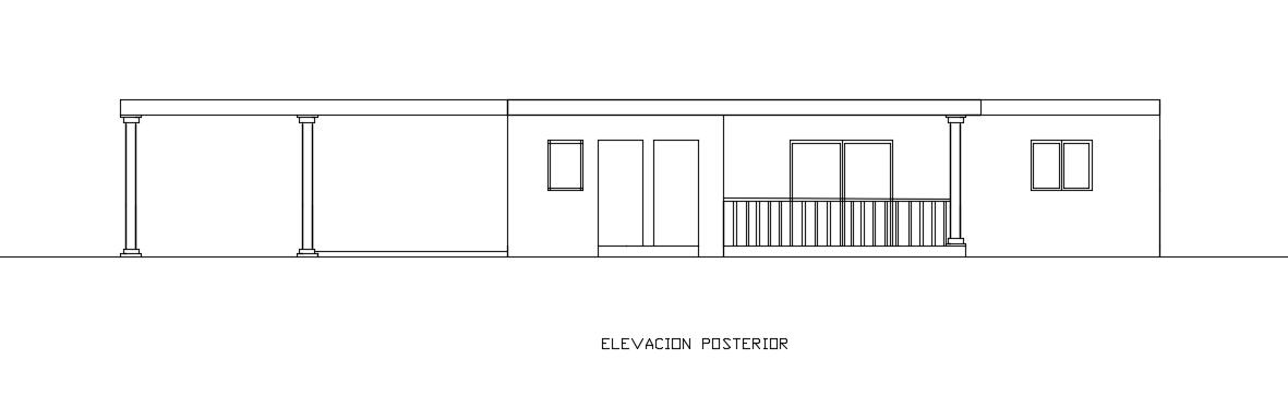 The back side elevation view of the 12x10m house building CAD drawing